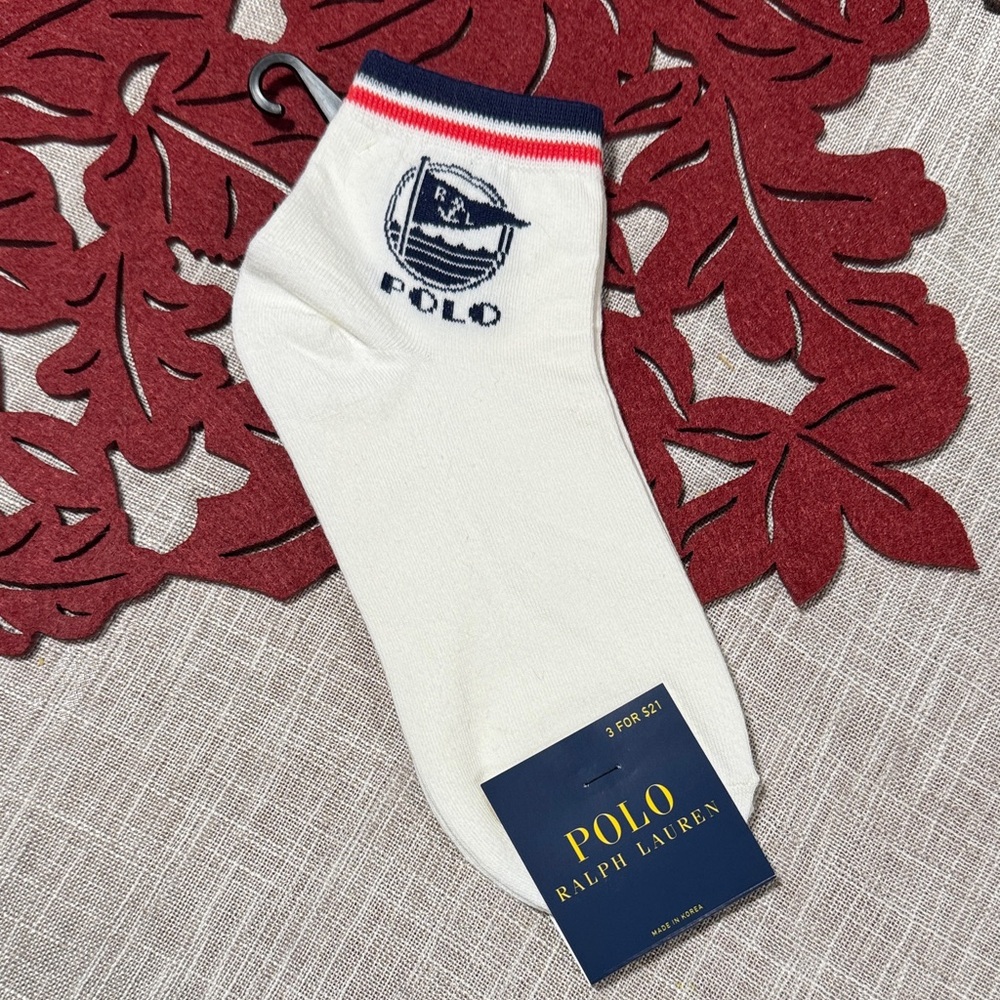 Polo by Ralph Lauren Women's White Ankle Quarter Socks Flag Anchor Logo NWT